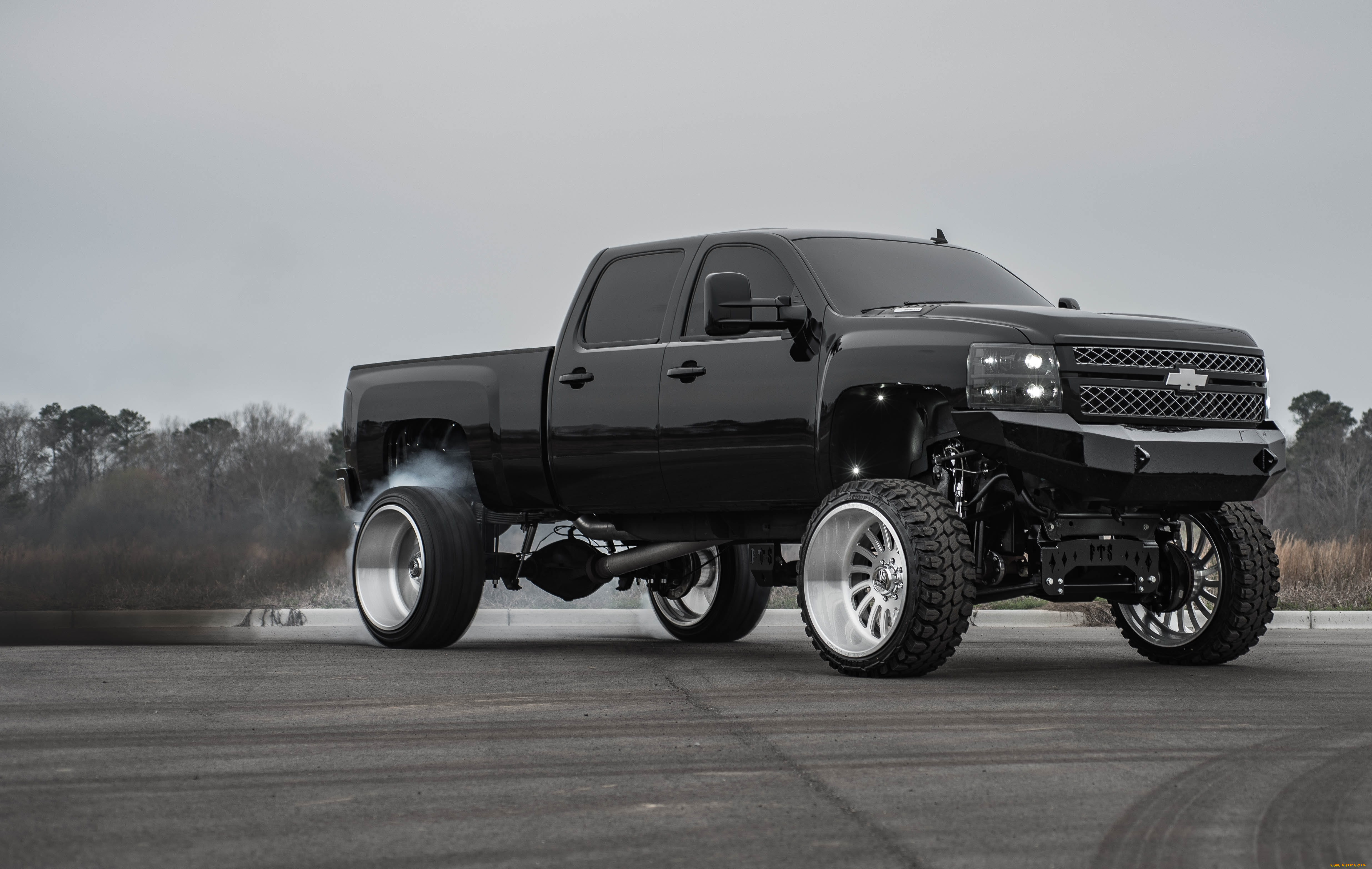 , chevrolet, burnout, black, pickup, silverado